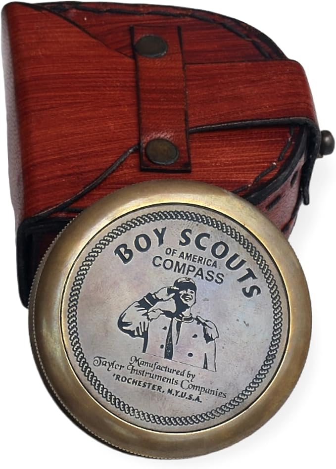 Directional Boy Scout Compass With Antique Leather Case