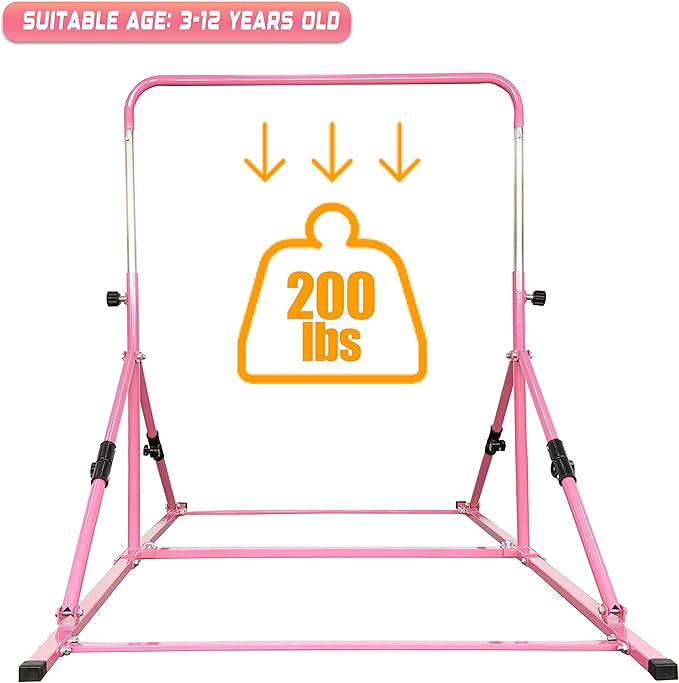 Upgrade Foldable Gymnastic Bar with Mat for Kids 3-12, 200 200 lbs