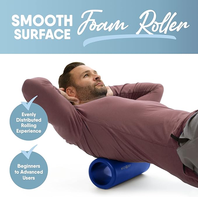 MICRODRY Deluxe Fitness Foam Back Roller for Muscle Relief 13x5.3", Blue