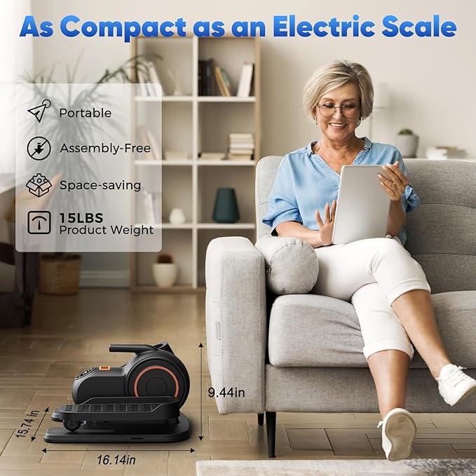 Under Desk Elliptical Machine, Electric Ellipse Leg Exerciser as Seen on TV for Seniors with Remote Control & 10 Leve Speeds, Fully Assembled, Quiet & Portable Seated Pedal Exerciser for Home Office