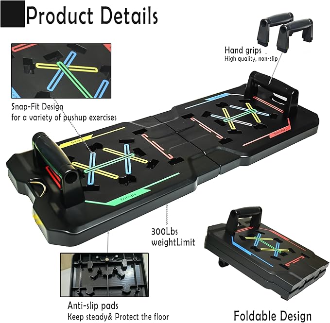 Push Up Board, Portable Foldable Multi-Function Push Up Bar, Professional Pushup Bar System for Chest Tricep Back Workout, Fitness Strength Training Equipment for Men & Women
