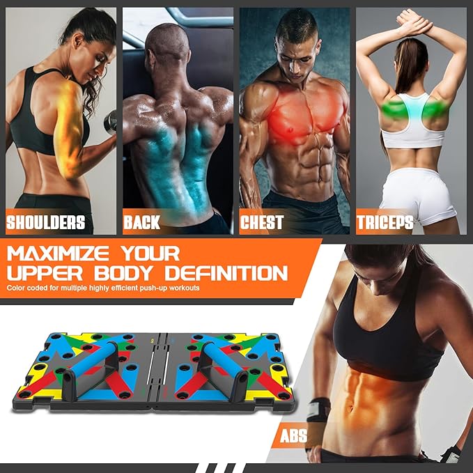 Solid Push Up Board 15 in 1 Home Workout Equipment Multi-Functional Pushup Stands System Fitness Floor Chest Muscle Exercise Professional Equipment Burn Fat Strength Training Arm Men & Women Weights