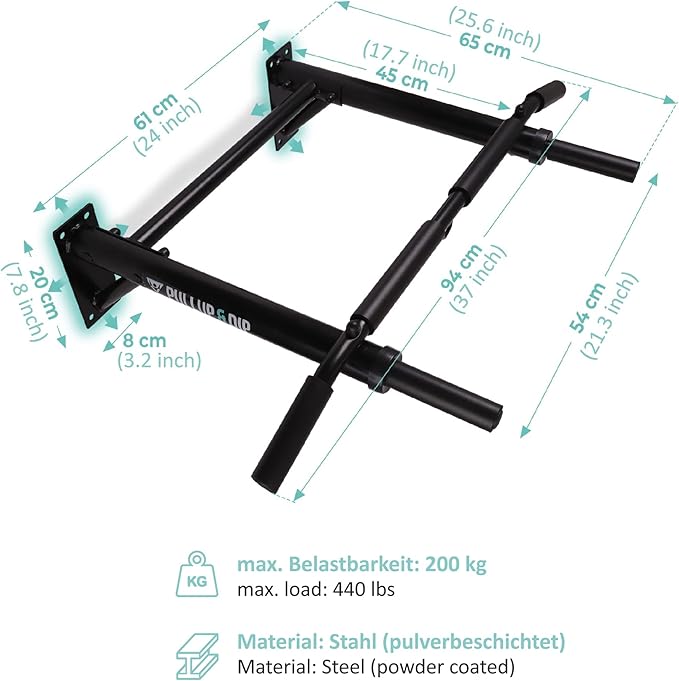 PULLUP & DIP Wall Mounted Pull Up Bar 200 kg (440 lbs)