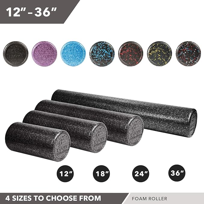 Day 1 Fitness High-Density Round Foam Rollers - 4 Size 8 Color
