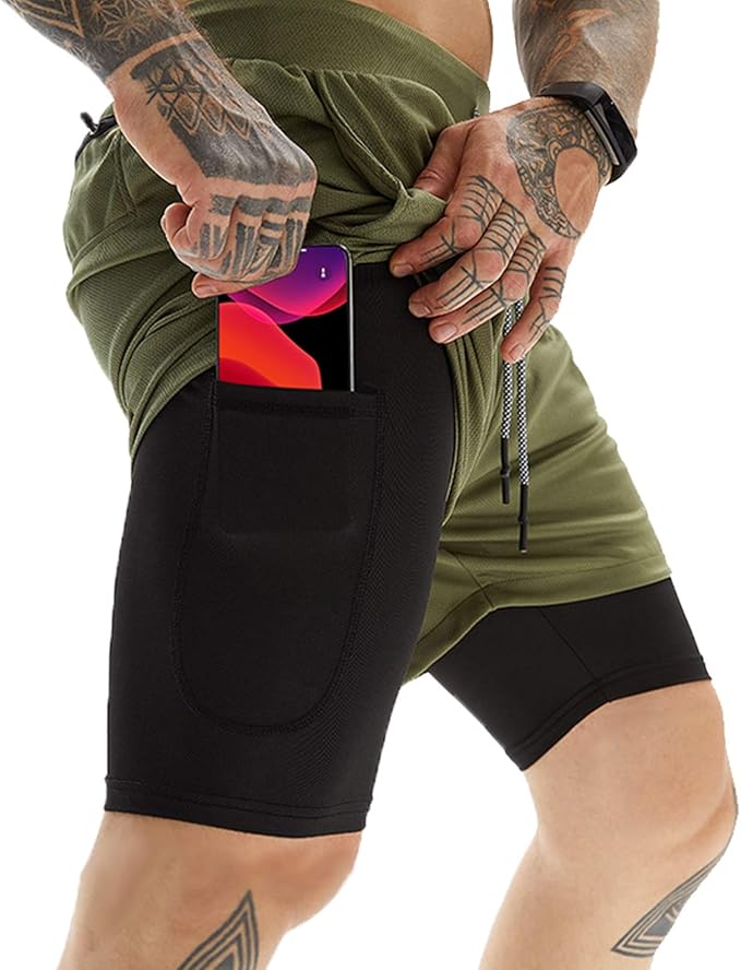 OEBLD Mens Athletic Shorts 2-in-1 Gym Workout Running 7'' Shorts with Towel Loop