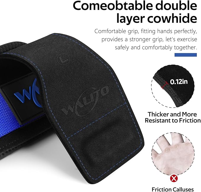 WALITO Weight Lifting Wrist Straps (Pair),Double Layer Leather Grips for Deadlift,Powerlifting and Gym Workouts, Adjustable Neoprene Padded Wrist Wraps - Men/Women, Heavy Duty Support