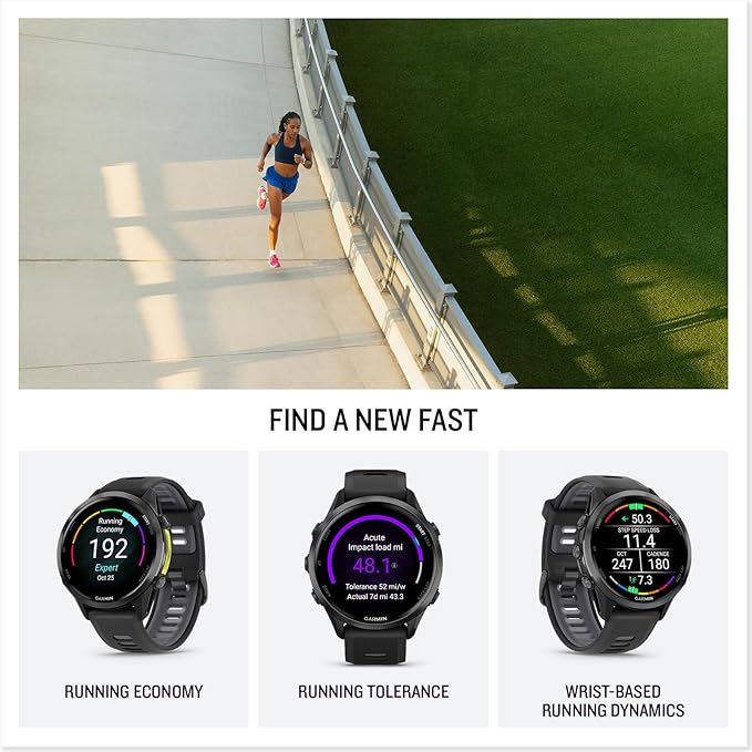 Garmin® Forerunner® 970, Premium GPS Running and Triathlon Smartwatch, AMOLED Display, Built-in LED Flashlight, Carbon Gray DLC Titanium with Black Case and Black/Translucent Whitestone Band