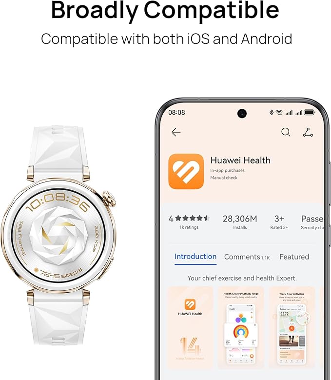 HUAWEI Watch GT 5 Pro 42 mm Smartwatch, Sharp-Edged Design, up to 7 Days Battery Life, Pro-Level Sports Watch, Health Tracking, Compatible with iOS and Android, White Fluroelastomer