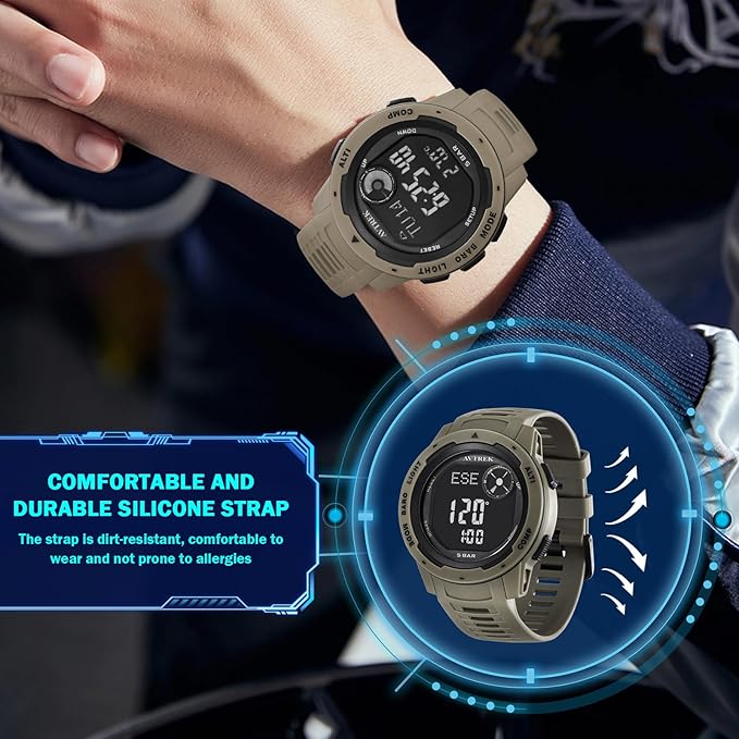 Tactical Watch with Compass,50M Waterproof Pedometer, Digital Altimeter Watch for Outdoor Hiking/Climbing(Cafe)