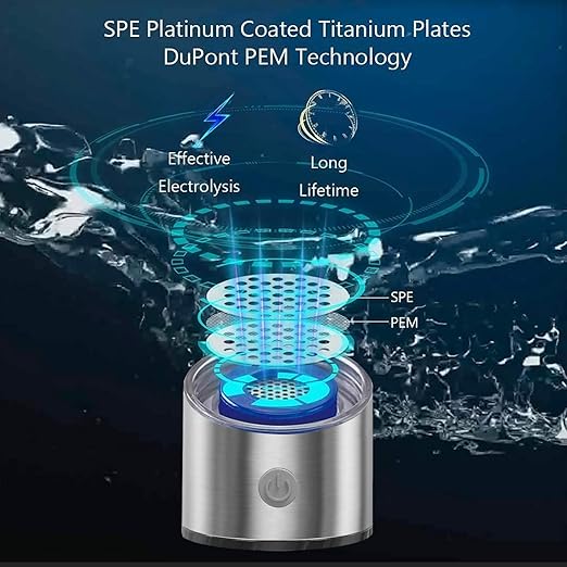 Hydrogen Water Bottle, Portable Hydrogen Water Ionizer Machine, Hydrogen Water Generator, Rechargeable Hydrogen Rich Water Glass Health Cup for Home Travel (Silver)