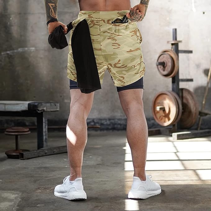 OEBLD Mens Athletic Shorts 2-in-1 Gym Workout Running 7'' Shorts with Towel Loop