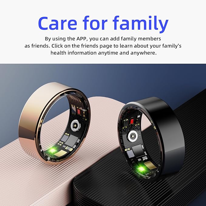 Smart Ring for Men & Women, Smart Ring Health Tracker, Blood Oxygen & Heart Rate Monitor Sleep Ring, Wearable IP68 Waterproof Fitness Monitor, Long Lasting Battery Smart Ring (Black, 13)