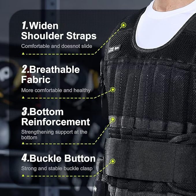 Weighted Vest for Men Women 20lb/30lb/40lb/50lb/60lb Adjustable Weight Vest with Steel Plates Weights for Walking Strength Training Running Workout