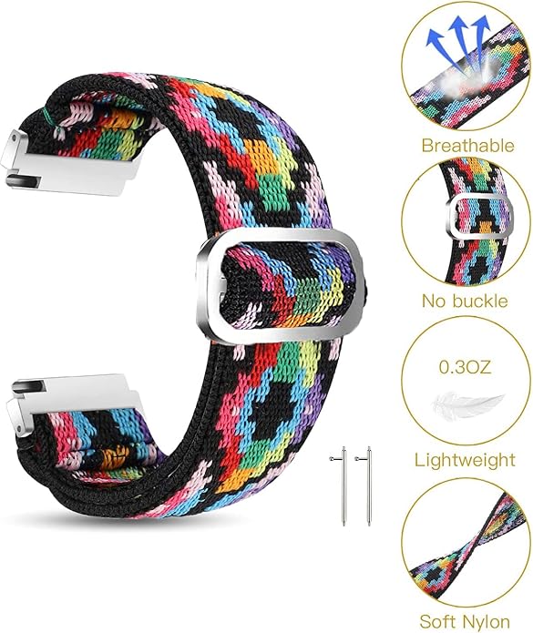 Compatible for FITVII Fitness Tracker Bands, 18mm, 20mm, 22mm Stretch Elastics Nylon Adjustable Replacement Strap Accessories