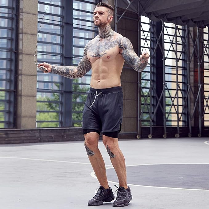 OEBLD Mens Athletic Shorts 2-in-1 Gym Workout Running 7'' Shorts with Towel Loop