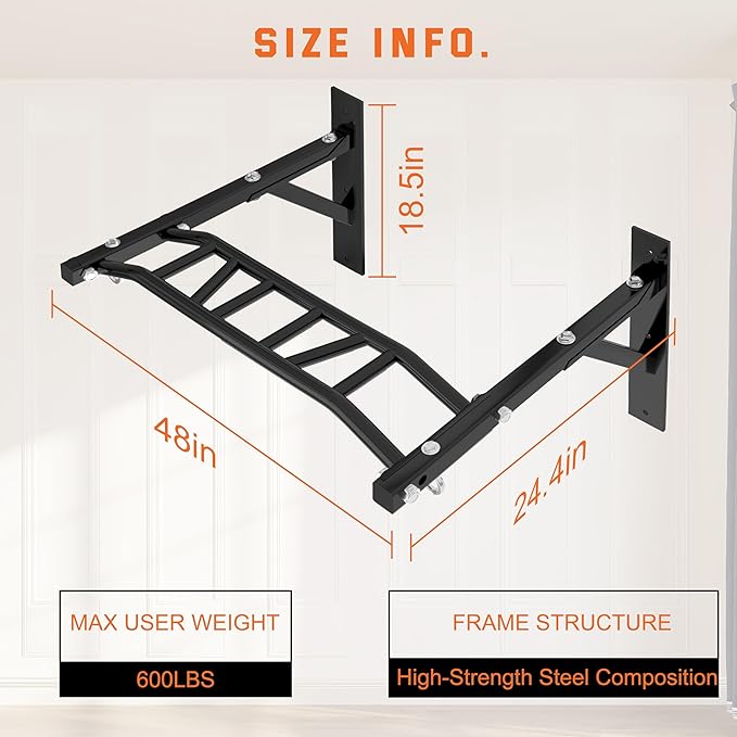 Pull Up Bar Wall Mounted 600 Lbs,