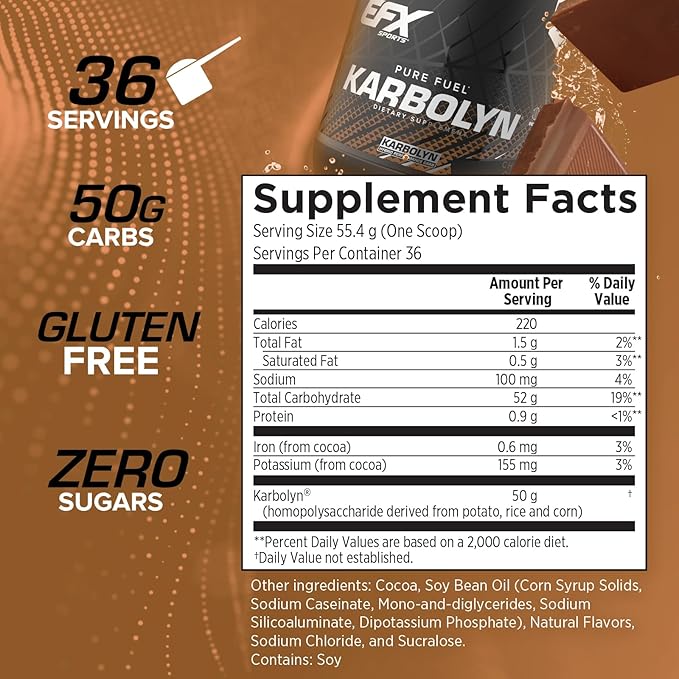 EFX Sports Karbolyn Fuel | Fast-Absorbing Carbohydrate Powder | Carb Load, Sustained Energy, Quick Recovery | Stimulant Free | 36 Servings (Chocolate Overload)