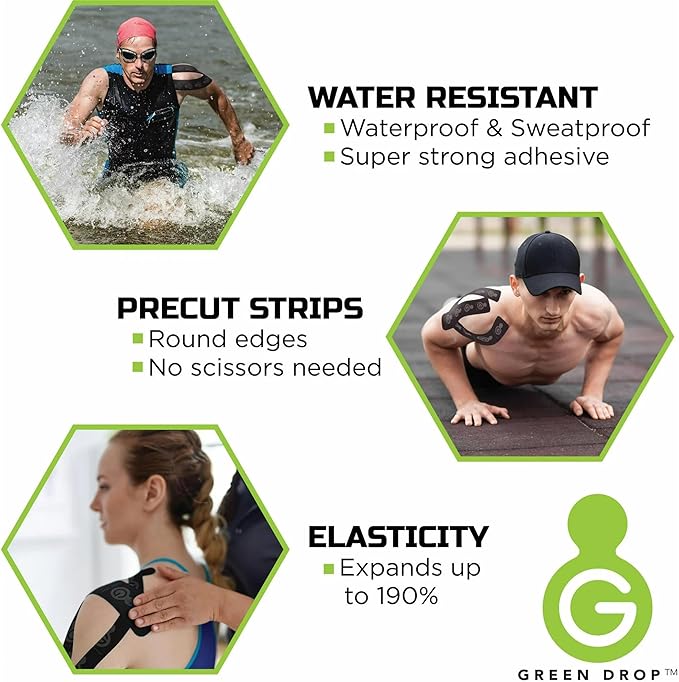 Herbal-Infused, Therapeutic Sports Tape – Stretchable, Breathable & Patented Medical Grade Kinesiology Tape for Natural Relief in Muscles, 20 Precut, 10” Strips