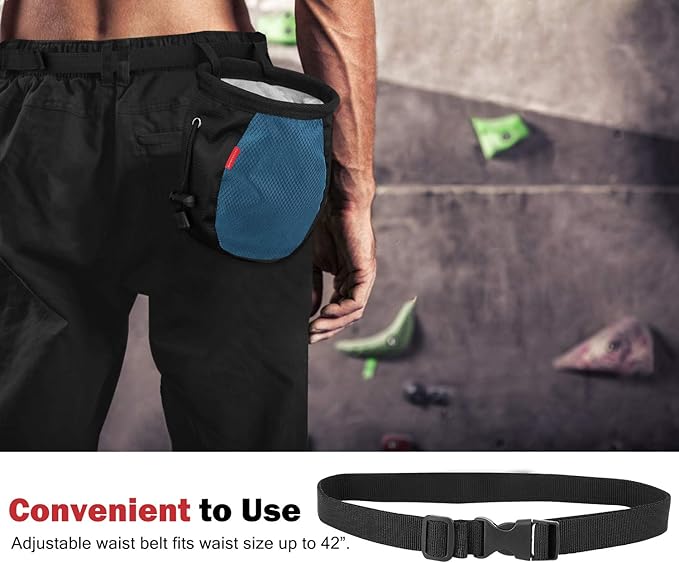 Rhino Valley Climbing Chalk Bag, No Leak Drawstring Chalk Bag with Adjustable Belt, Carabiner Clip and Zippered Pockets Chalk Bag for Climbing, Cross Fit, Weight Lifting & More