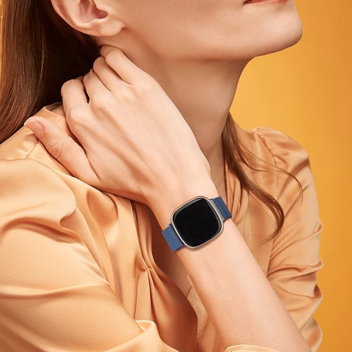 Vanjua Metal Band for Fitbit Sense 2 / Sense Bands, Fitbit Versa 4 / Versa 3 Bands Women Men, Stainless Steel Mesh Magnetic Replacement Bracelet Strap Compatible for Fitbit Sense 2 / Versa 4 Smartwatch