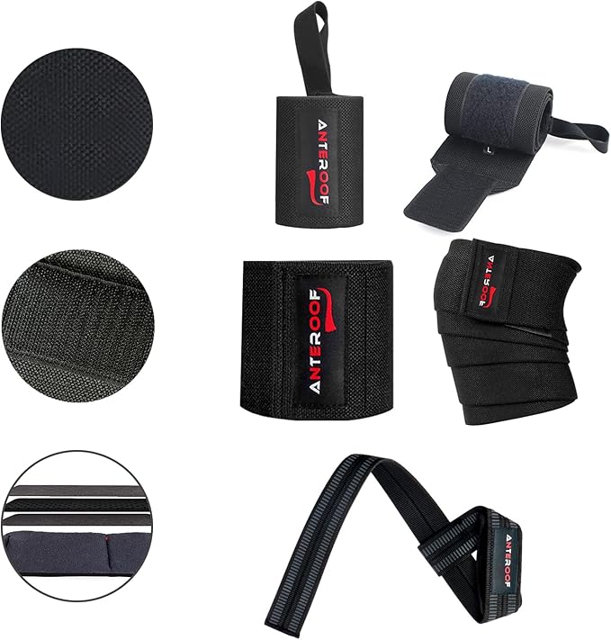 Strength Training Kit: Knee Wraps, Wrist Wraps, and Lifting Straps Set (3 Pairs) - Ultimate Protection for Weightlifting, Bodybuilding, and Fitness Workouts