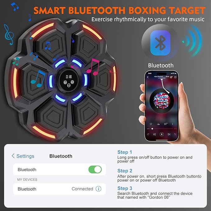 snawowo Music Boxing Machine for Adults - 9 Modes & 9 Speeds, Bluetooth Music Punching Machine with Gloves, Electronic LED Boxing Training Equipment Wall Mounted, Home Indoor Workout Trainer Equipment