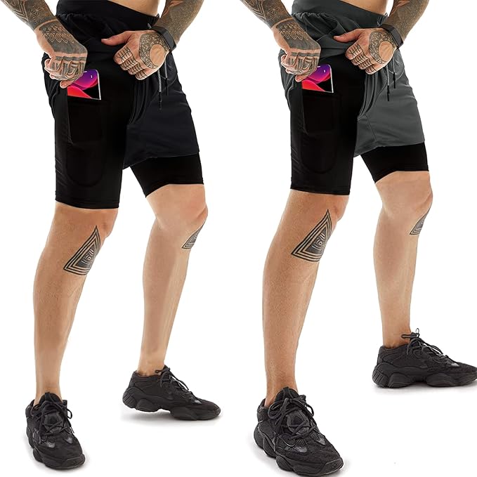OEBLD Mens Athletic Shorts 2-in-1 Gym Workout Running 7'' Shorts with Towel Loop