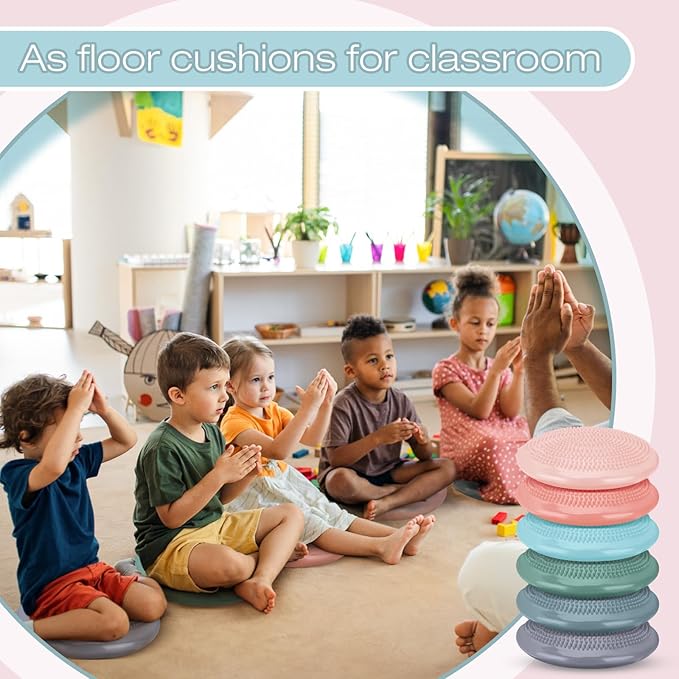 Amylove 6 Pcs Inflated Wobble Cushion Pump Wiggle Seat for Sensory Kids Flexible Seating Exercise Balance Disc Sensory Chair for Office School Home Equipment, Pump Included
