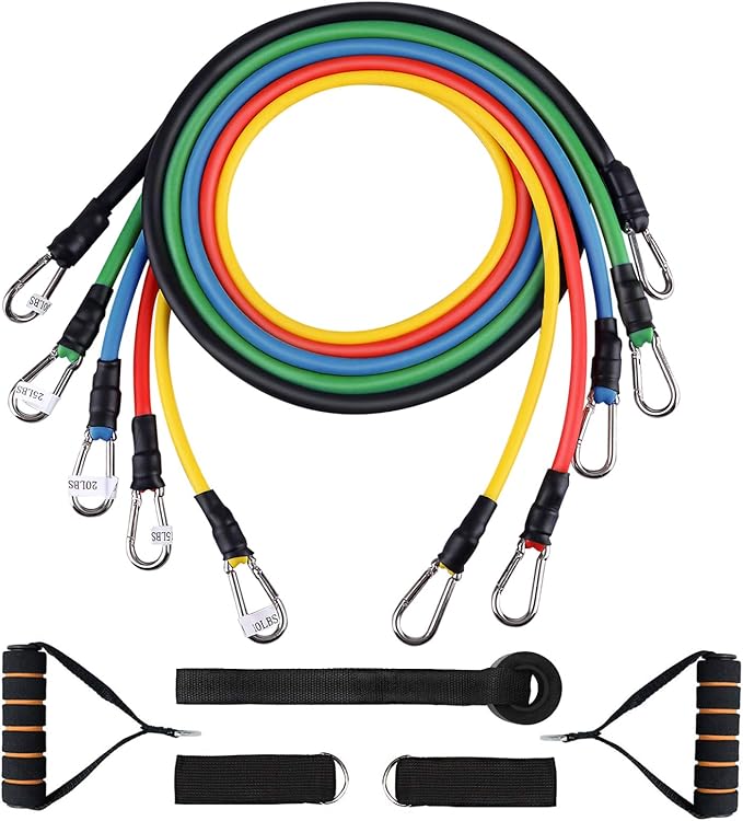 Resistance Bands Set, Workout Bands with Handles, Door Anchor, Ankle Straps and Carry Bag, Exercise Bands for Shape Body and Home Workouts
