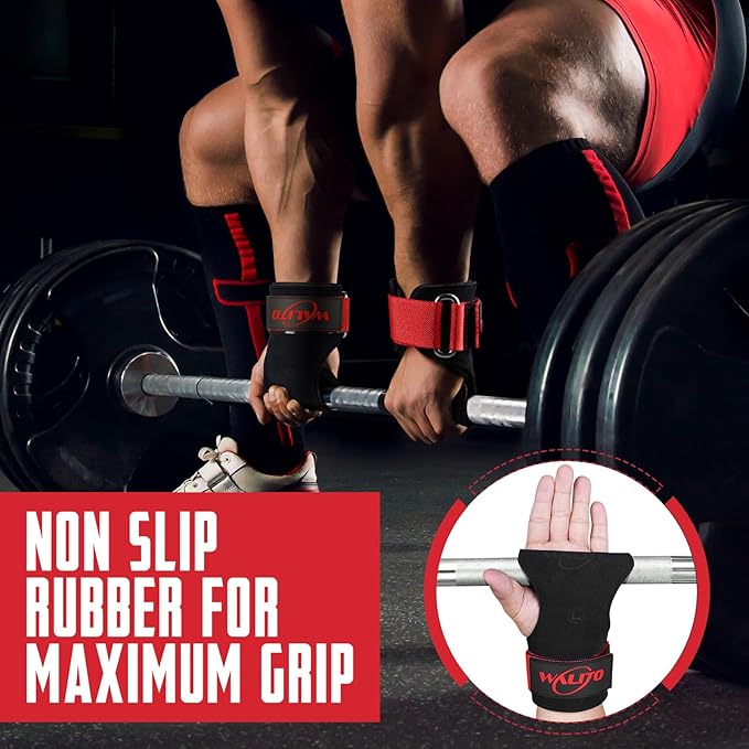 WALITO Weight Lifting Wrist Straps (Pair),Double Layer Leather Grips for Deadlift,Powerlifting and Gym Workouts, Adjustable Neoprene Padded Wrist Wraps - Men/Women, Heavy Duty Support