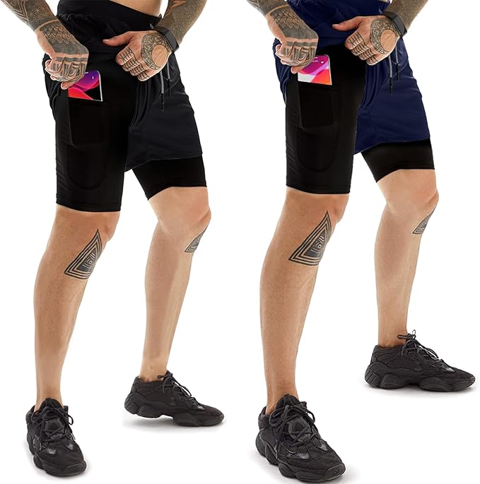 OEBLD Mens Athletic Shorts 2-in-1 Gym Workout Running 7'' Shorts with Towel Loop