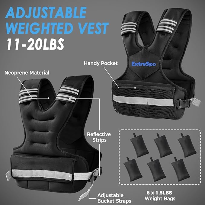 Adjustable Weighted Vest for Women and Men, 4-10lb/11-20lb/20-32lb Weight Vest with 6 Ironsand Weights, Body Weight Vest Exercise Set with Reflective Strip for Strength Training and Workout