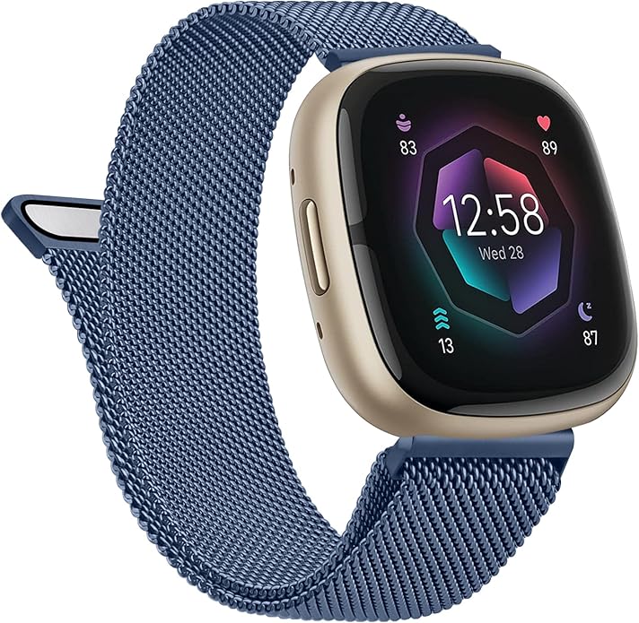 Vanjua Metal Band for Fitbit Sense 2 / Sense Bands, Fitbit Versa 4 / Versa 3 Bands Women Men, Stainless Steel Mesh Magnetic Replacement Bracelet Strap Compatible for Fitbit Sense 2 / Versa 4 Smartwatch