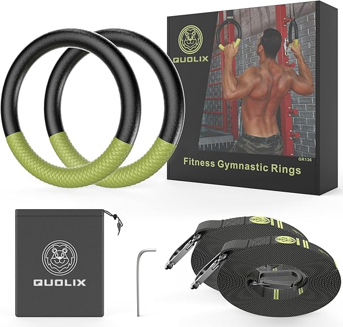 QUOLIX Gymnastic Rings with Adjustable Straps 1300lbs Exercise