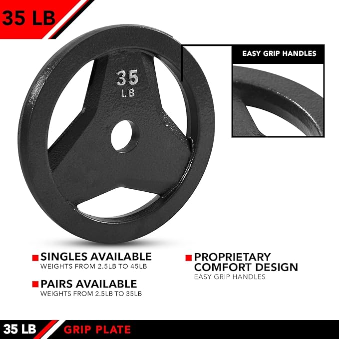 JFIT Olympic 2" Cast Iron Grip Plate OR 2" Rubber Bumper Plates for Barbell - Singles OR Pairs - 6 Weights Available (2.5lbs to 45lbs) Plates for Strength Training, Weightlifting, Bodybuilding