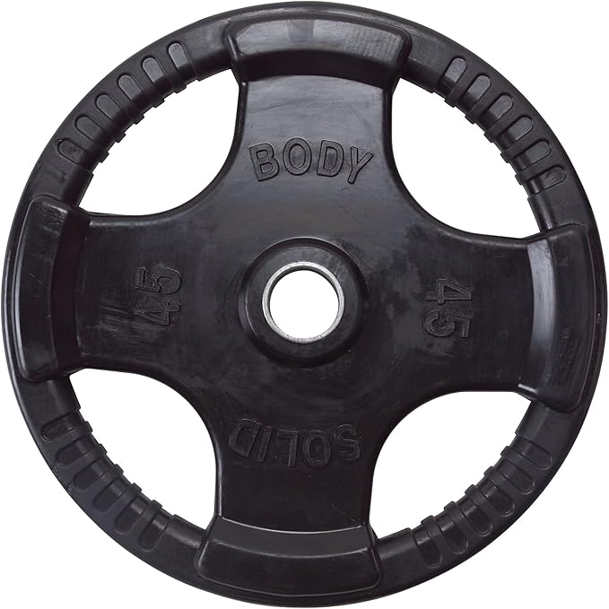 Body-Solid Quad Grip Design Rubber Plate - Olympic Weight Plates, Set with Rubber Coating, Dumbbell & Bumper Weights for Barbell