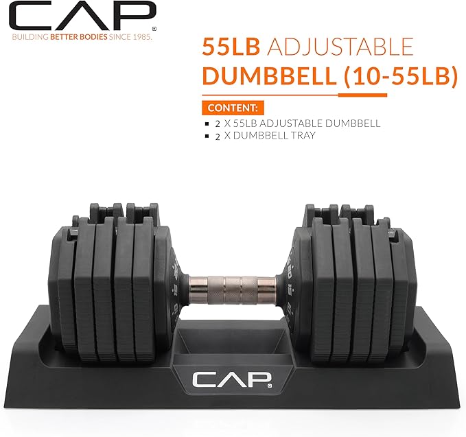 CAP Barbell ADJUSTABELL Adjustable 55 lb Hex Dumbbell Weights - Singles & Pairs | Multiple Handle Options