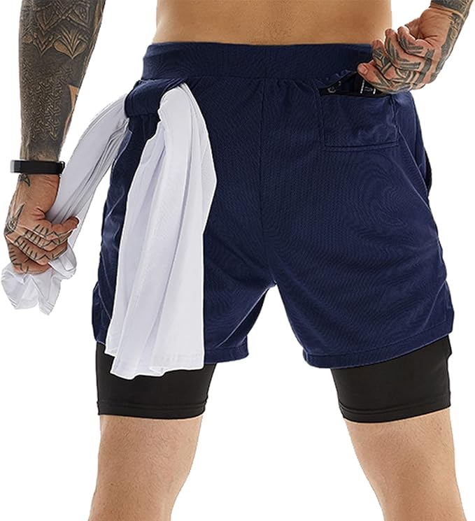 OEBLD Mens Athletic Shorts 2-in-1 Gym Workout Running 7'' Shorts with Towel Loop