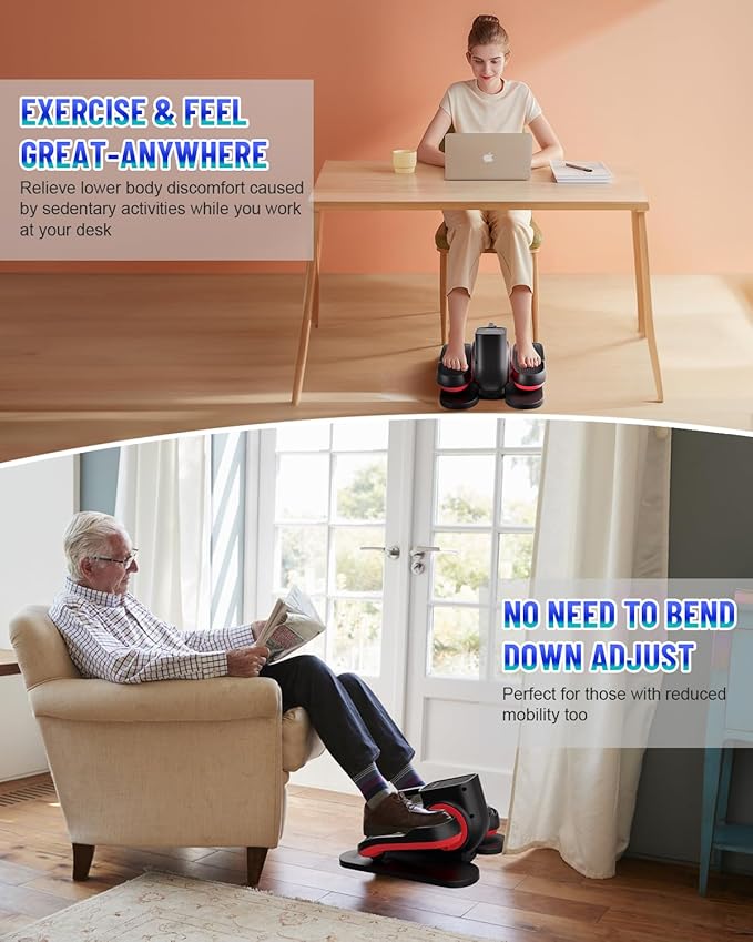 Under Desk Elliptical Machine, Ellipse Leg Exerciser Electric as Seen on TV for Seniors with Remote Control & 10 Adjustable Speeds,Quiet & Portable Mini Seated Pedal Exerciser