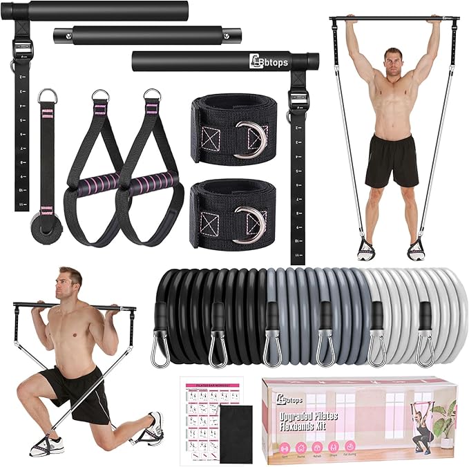 Pilates Bar Kit with Resistance Bands,Pilates Bar with Stackable Bands Workout Equipment for Legs,Hip,Waist and Arm,Exercise Fitness Equipment for Women & Men Home Gym Yoga Pilates