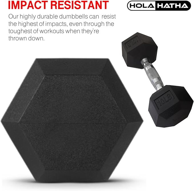 HolaHatha Hexagonal Dumbbell Free Hand Weight Set w/Rack