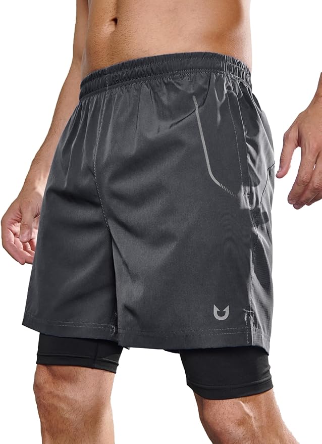 NORTHYARD Men's 2 in 1 Workout Shorts 5" Running Athletic Quick Dry Shorts Gym Sports Basketball Tennis with Phone Pockets