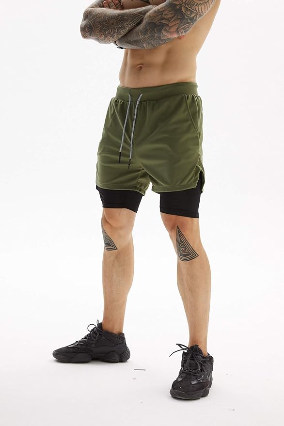 OEBLD Mens Athletic Shorts 2-in-1 Gym Workout Running 7'' Shorts with Towel Loop