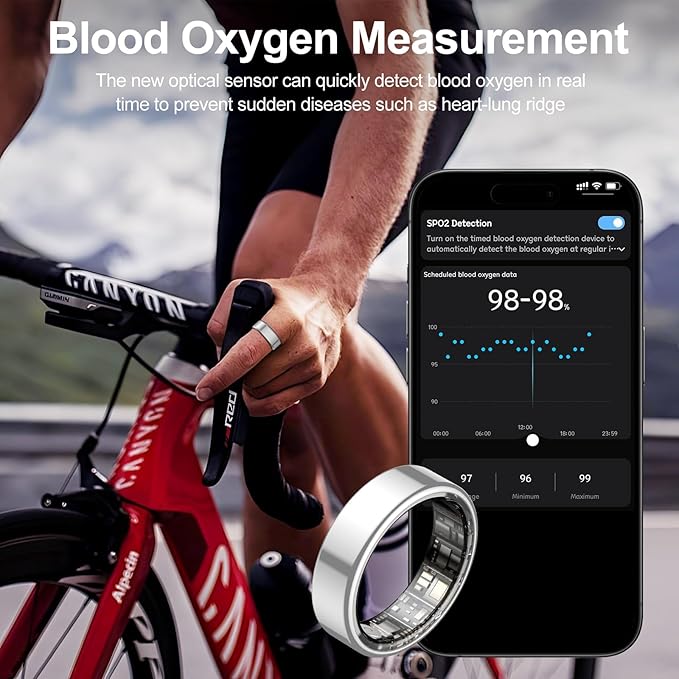 Temdan Smart Ring, Wearable Fitness Tracker, Sleep Quality & Heart Rate & Blood Oxygen Monitoring, IP68 Waterproof, No Subscription Fees, Silver, Size 11