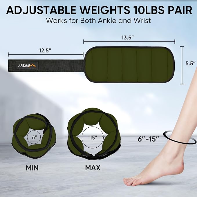 APEXUP 10lbs/Pair Adjustable Ankle Weights for Women and Men
