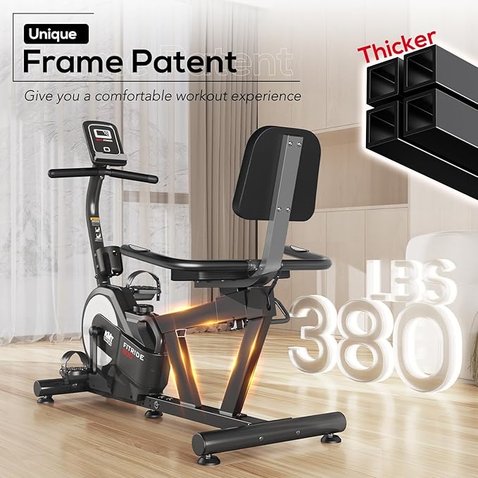 KeppiFitness Recumbent Exercise Bike, Recumbent Bike for Adults with Magnetic Resistance, Exercise Bike for Home 380LB Capacity, Cardio Stationary Bikes for Seniors with Pulse Sensor