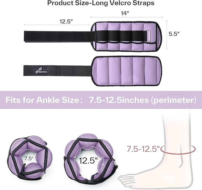 Sportneer Adjustable Ankle Weights 1 Pair 2 4 6 8 8 10 10 Lbs Jogging,1-5 lbs 1 Pair 2-10 lbs