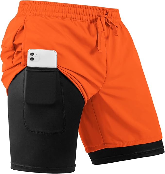 Men's 2 in 1 Athletic Quick Dry Shorts,Running Lightweight,Sweat Wicking Gym Workout Elastic Short