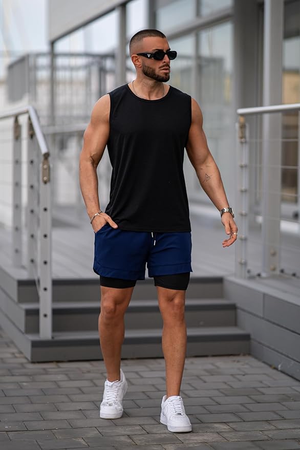 COOFANDY Men's 2 Pack Running Shorts 2 in 1 Workout Shorts Quick Dry Gym Training Athletic Jogger with Phone Pockets