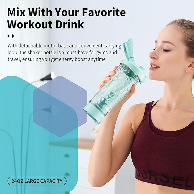 Electric Protein Shaker Bottle, 24oz Lockable Blender Cup Electric Shaker Bottles, Tritan USB Rechargeable Mixer, Portable Blender Shaker Cups for Protein Shakes for Men Women, Water Blue